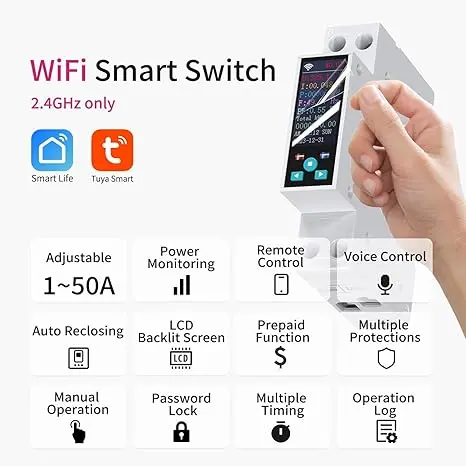 Contor de energie smart WiFi 50A releu monofazat siguranta electrica